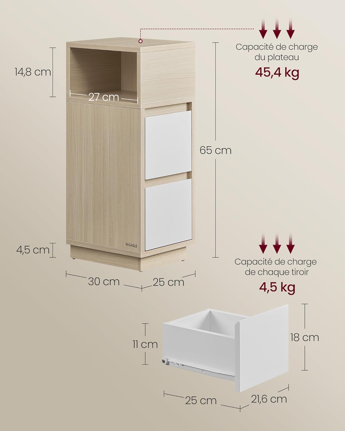 Stolik pomocniczy, natural beige, 25 cm