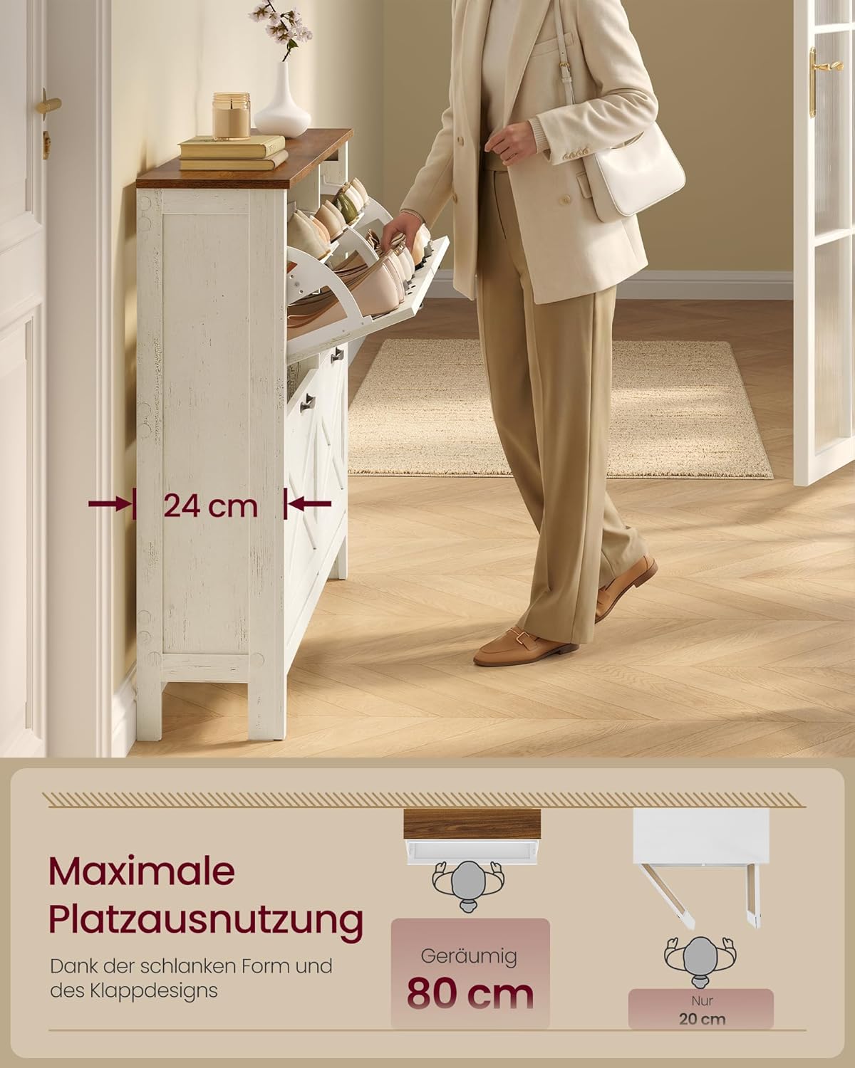 Szafka na buty, rustic white, 127 cm