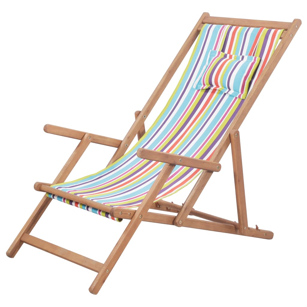Składane Krzesło Plażowe, Beżowe, Drewno Eukaliptusa I Tkanina