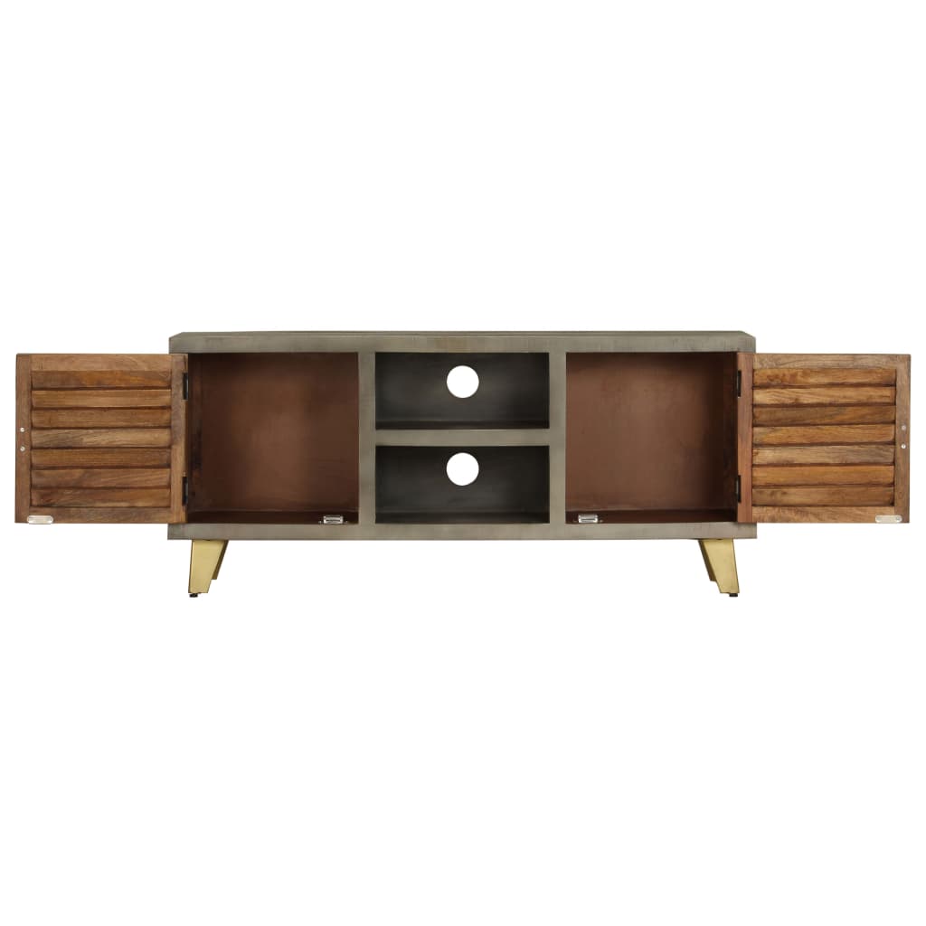 Szafka Pod Telewizor, Drewno Mango, Szaro-Mosiężna, 110X30X48Cm