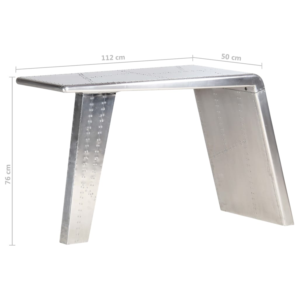 Biurko Aviator, Srebrne, 112 X 50 X 76 Cm, Metalowe