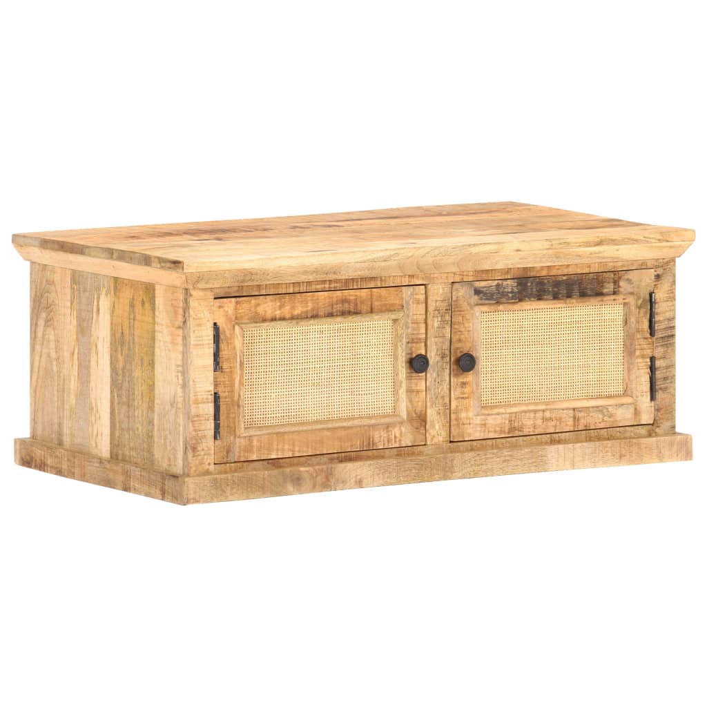 Stolik Kawowy, 90X50X35 Cm, Drewno Mango I Naturalna Trzcina