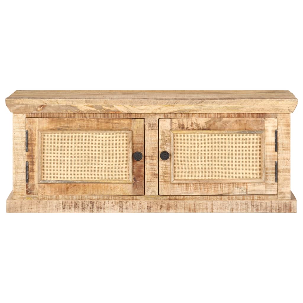 Stolik Kawowy, 90X50X35 Cm, Drewno Mango I Naturalna Trzcina