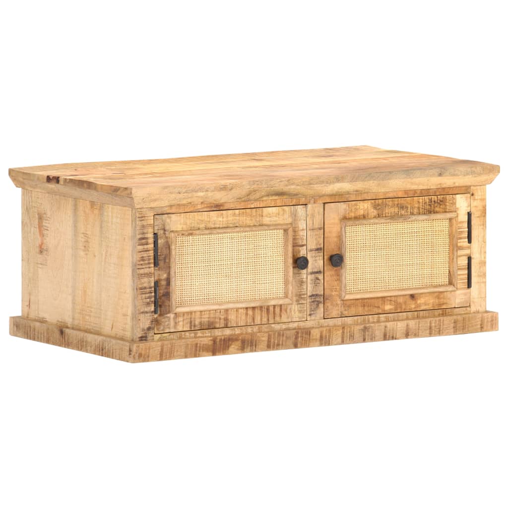Stolik Kawowy, 90X50X35 Cm, Drewno Mango I Naturalna Trzcina