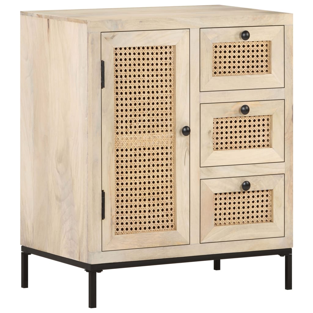 Szafka, 60X35X70 Cm, Lite Drewno Mango I Naturalna Trzcina