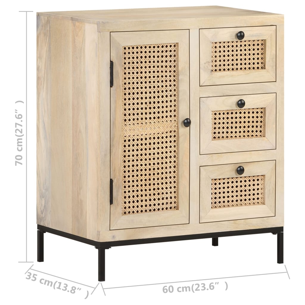 Szafka, 60X35X70 Cm, Lite Drewno Mango I Naturalna Trzcina