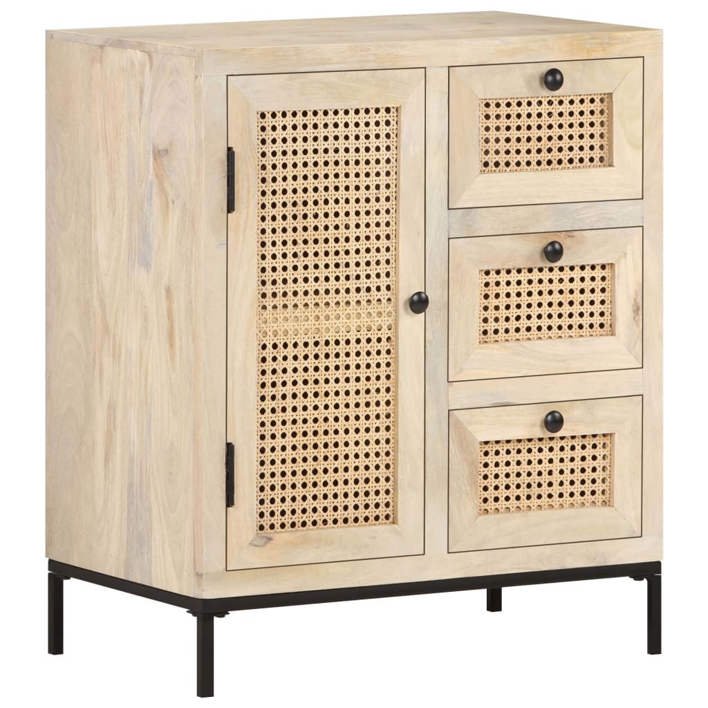 Szafka, 60X35X70 Cm, Lite Drewno Mango I Naturalna Trzcina