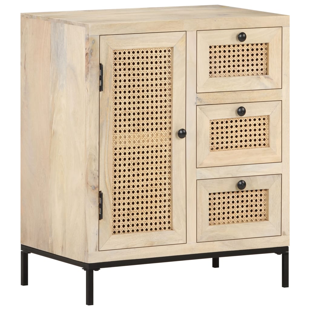 Szafka, 60X35X70 Cm, Lite Drewno Mango I Naturalna Trzcina