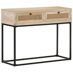 Stolik Konsolowy, 100X35X76 Cm, Lite Drewno Mango I Trzcina