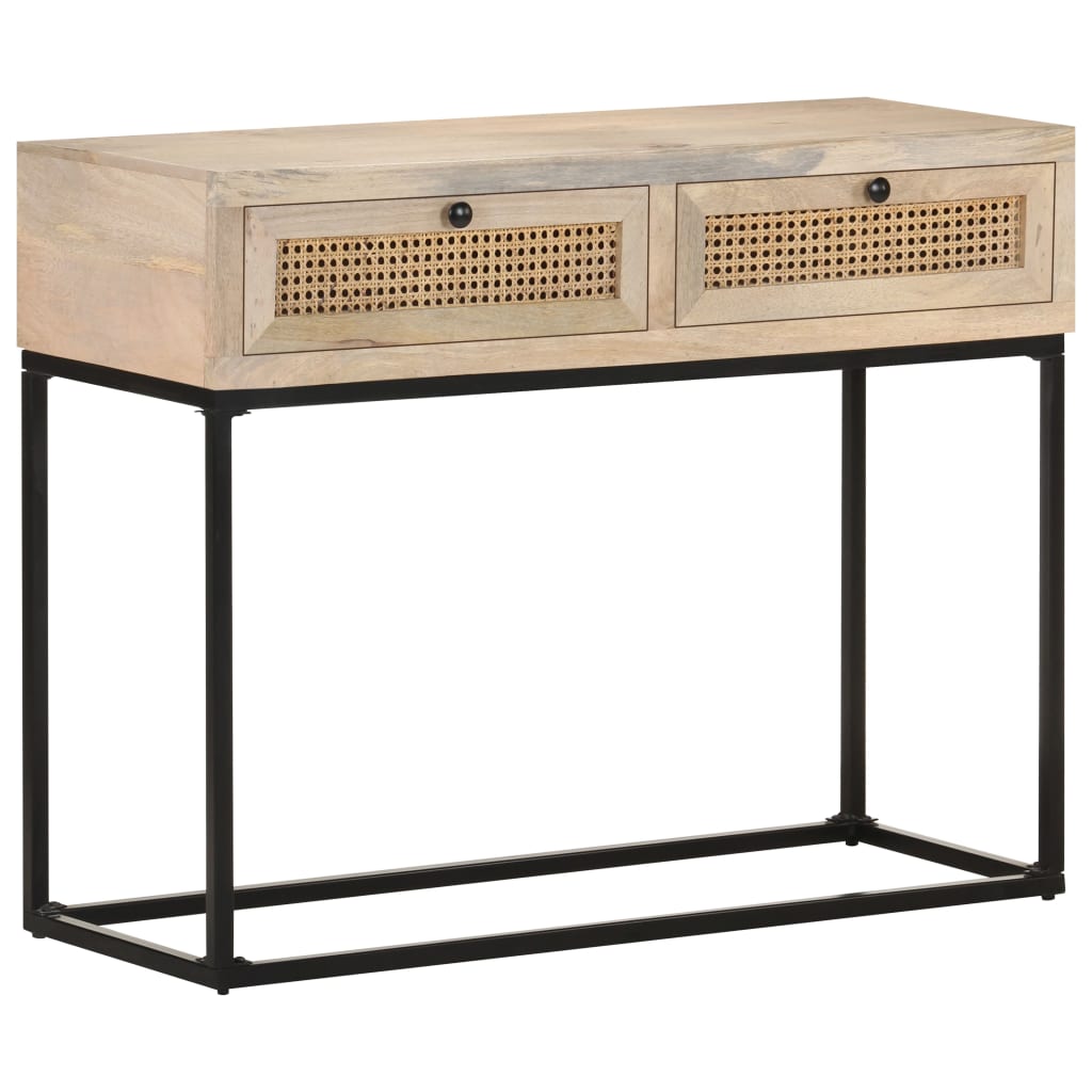 Stolik Konsolowy, 100X35X76 Cm, Lite Drewno Mango I Trzcina