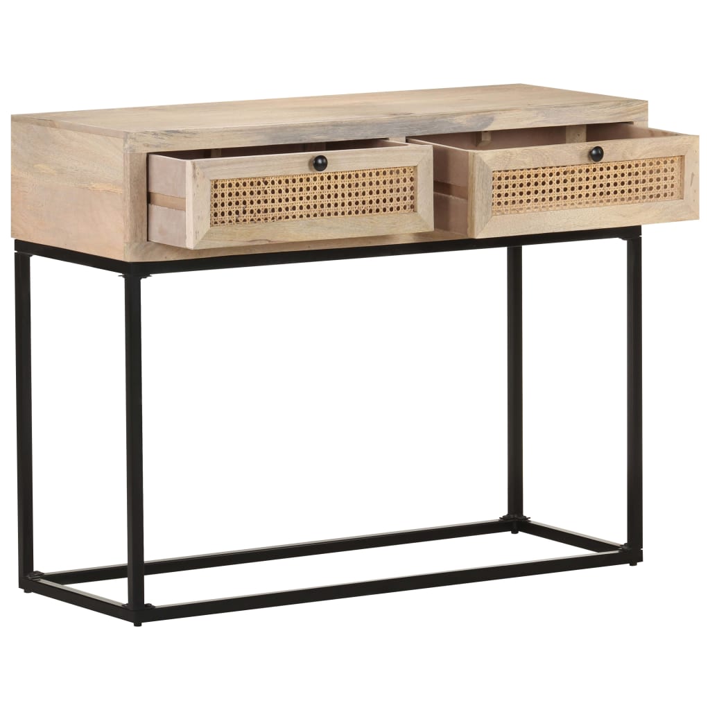 Stolik Konsolowy, 100X35X76 Cm, Lite Drewno Mango I Trzcina