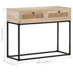 Stolik Konsolowy, 100X35X76 Cm, Lite Drewno Mango I Trzcina