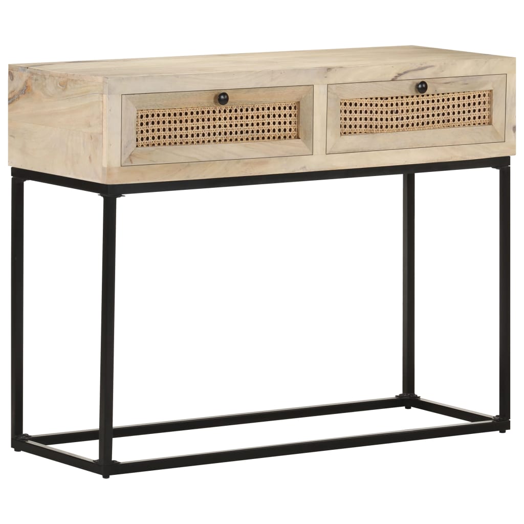 Stolik Konsolowy, 100X35X76 Cm, Lite Drewno Mango I Trzcina