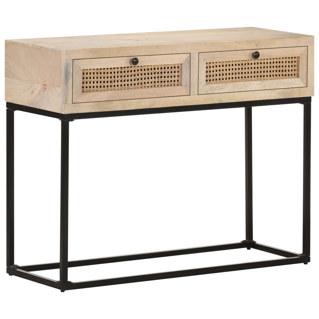 Stolik Konsolowy, 100X35X76 Cm, Lite Drewno Mango I Trzcina