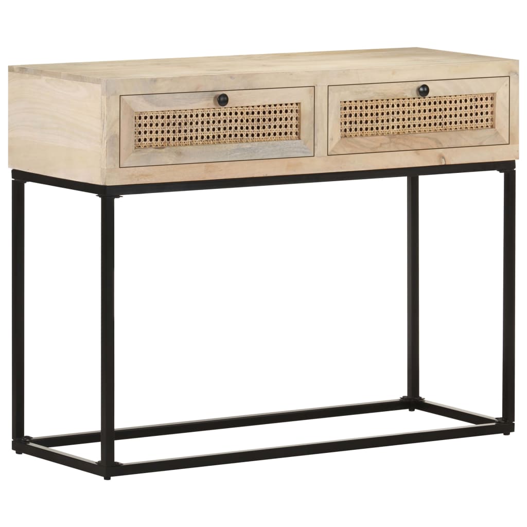 Stolik Konsolowy, 100X35X76 Cm, Lite Drewno Mango I Trzcina