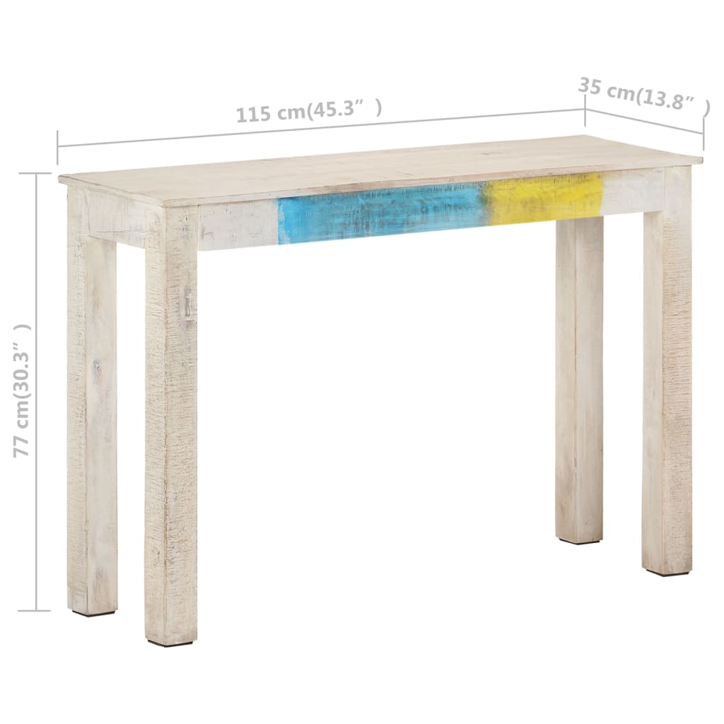 Stolik Konsolowy, Biały, 115X35X77 Cm, Surowe Drewno Mango