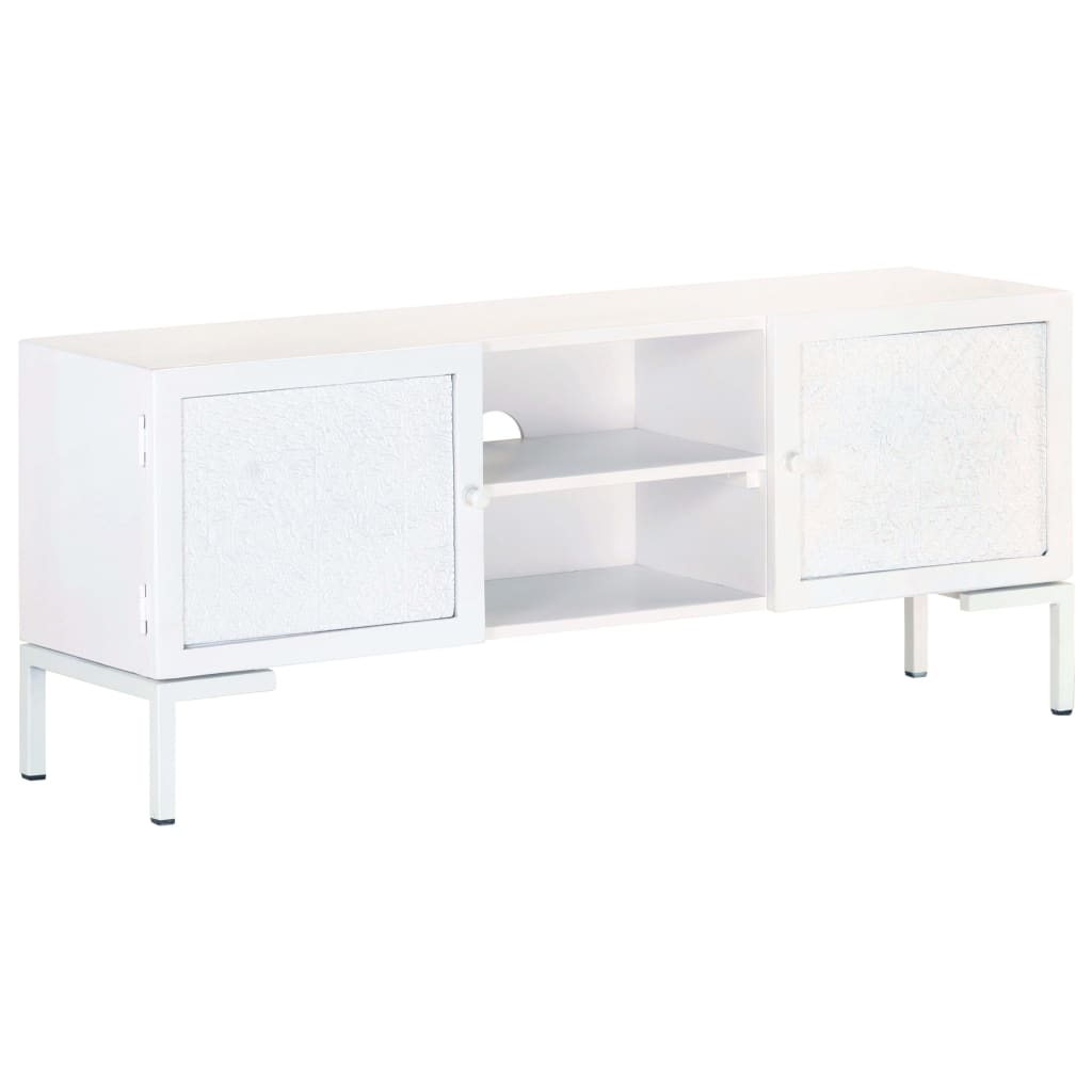 Szafka Pod Tv, Biała, 115X30X46 Cm, Lite Drewno Mango