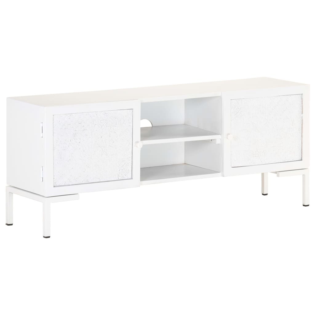 Szafka Pod Tv, Biała, 115X30X46 Cm, Lite Drewno Mango