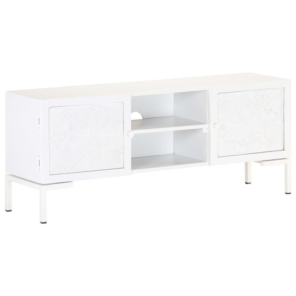Szafka Pod Tv, Biała, 115X30X46 Cm, Lite Drewno Mango