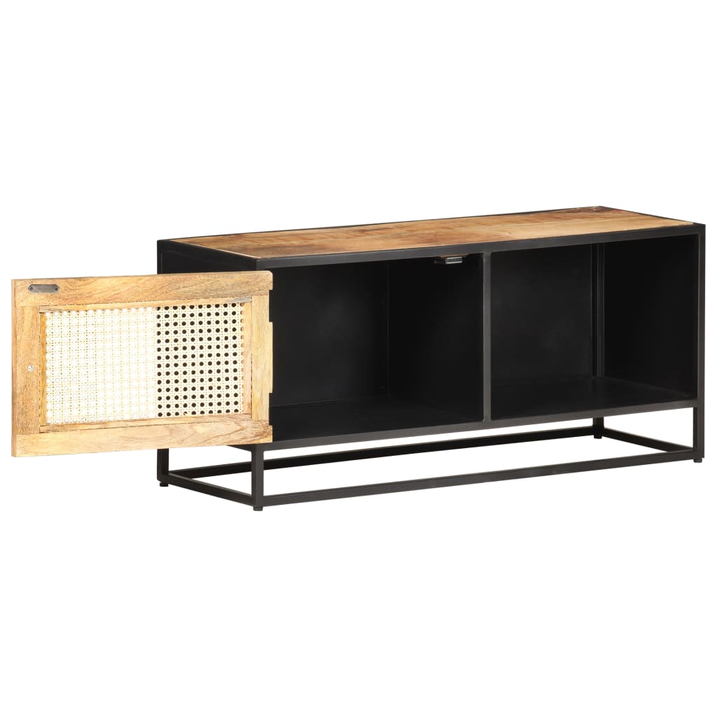 Szafka Pod Tv, 90X30X40 Cm, Drewno Mango I Naturalna Trzcina
