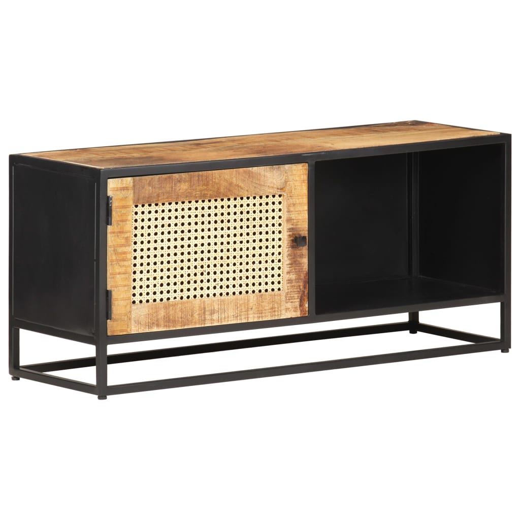 Szafka Pod Tv, 90X30X40 Cm, Drewno Mango I Naturalna Trzcina