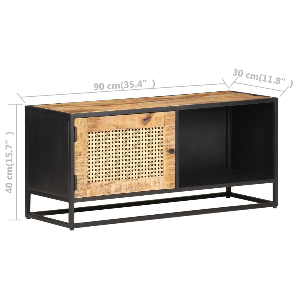 Szafka Pod Tv, 90X30X40 Cm, Drewno Mango I Naturalna Trzcina