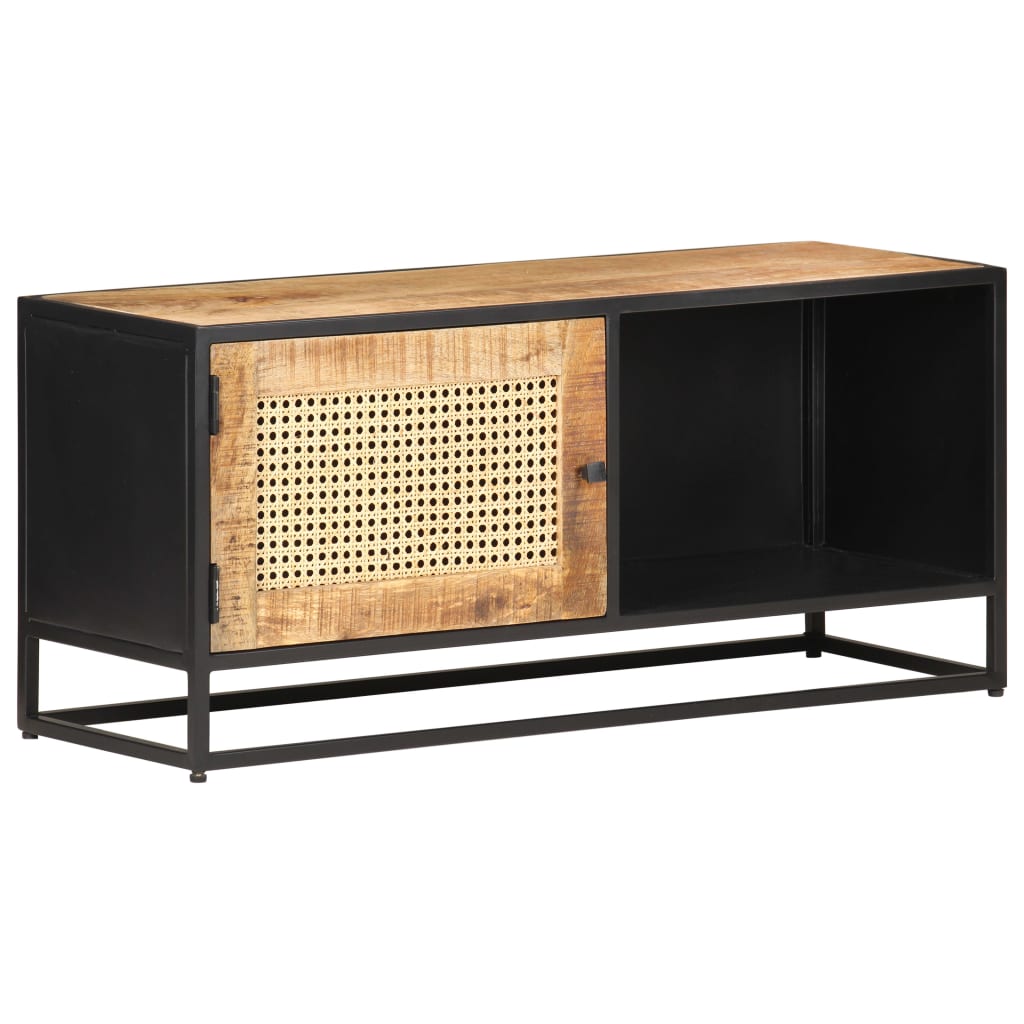 Szafka Pod Tv, 90X30X40 Cm, Drewno Mango I Naturalna Trzcina