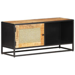 Szafka Pod Tv, 90X30X40 Cm, Drewno Mango I Naturalna Trzcina