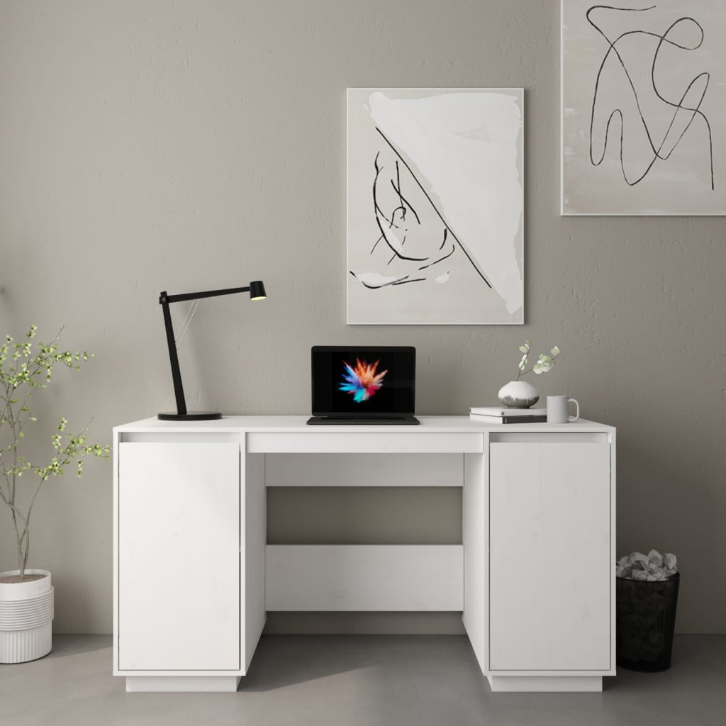 Biurko, Białe, 140X50X75 Cm, Lite Drewno Sosnowe
