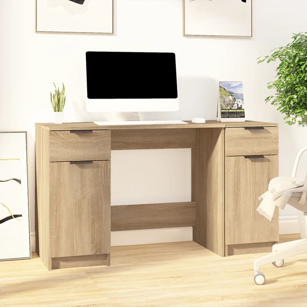 Biurko Z Szafką Boczną, Przydymiony Dąb Materiał Drewnopochodny
