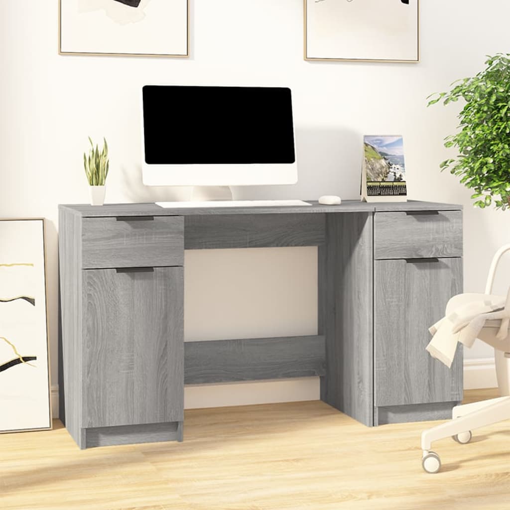Biurko Z Szafką Boczną, Przydymiony Dąb Materiał Drewnopochodny