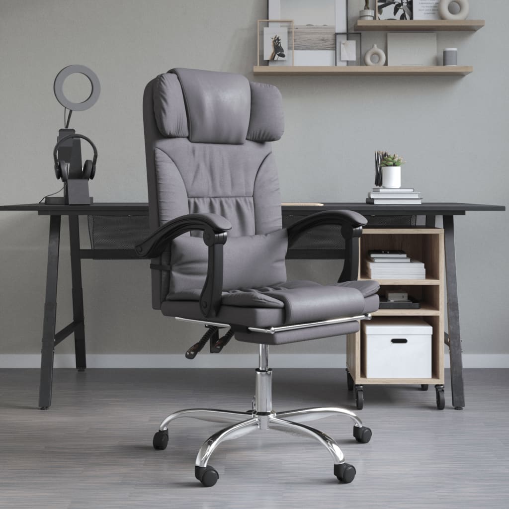 Rozkładane, Masujące Krzesło Biurowe, Szare, Sztuczna Skóra