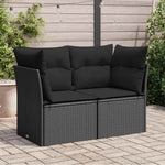 Sofa Ogrodowa Z Poduszkami, 2-Osobowa, Czarna, Polirattan