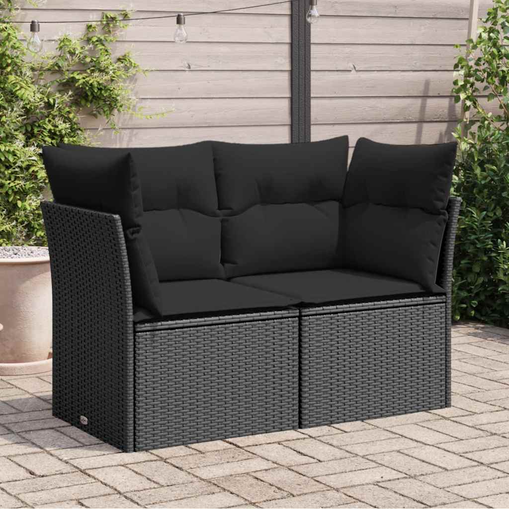 Sofa Ogrodowa Z Poduszkami, 2-Osobowa, Czarna, Polirattan