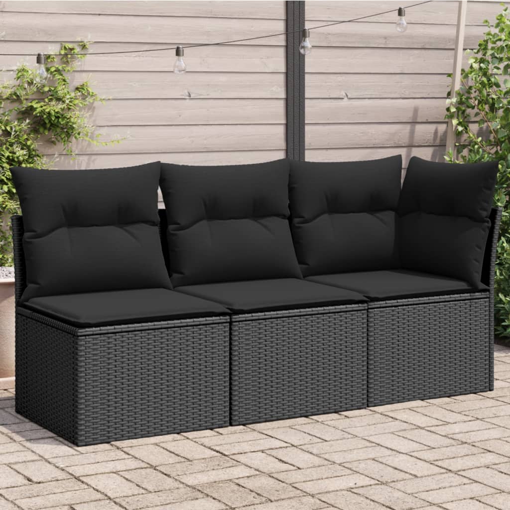 Sofa Ogrodowa Z Poduszkami, 2-Osobowa, Czarna, Polirattan