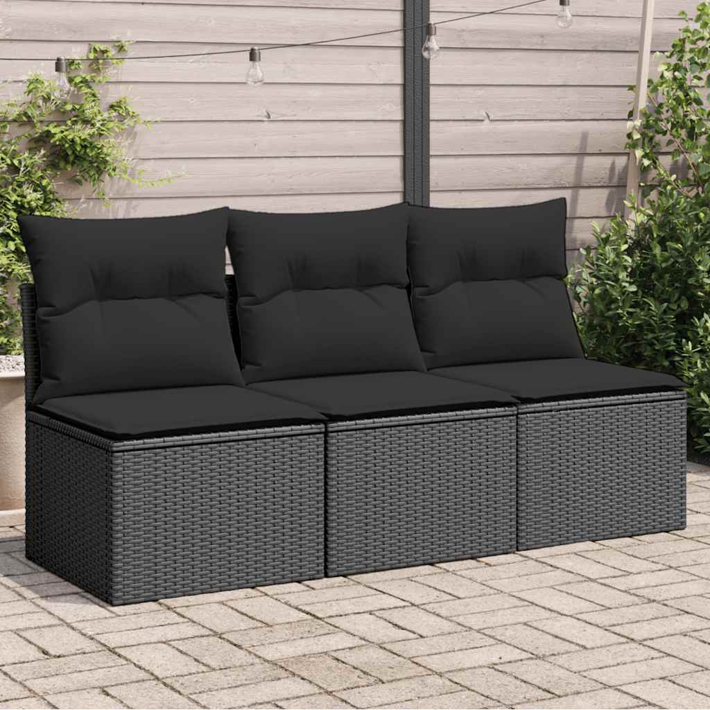 Sofa Ogrodowa Z Poduszkami, 2-Osobowa, Czarna, Polirattan