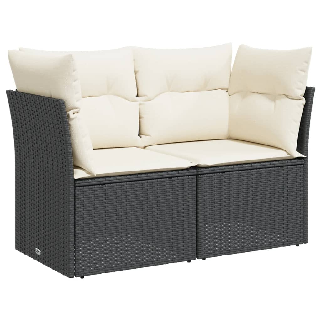 Sofa Ogrodowa Z Poduszkami, 2-Osobowa, Czarna, Polirattan