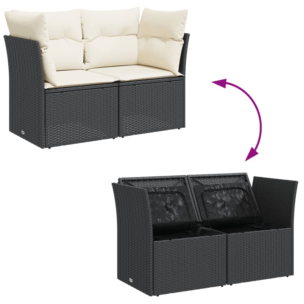 Sofa Ogrodowa Z Poduszkami, 2-Osobowa, Czarna, Polirattan