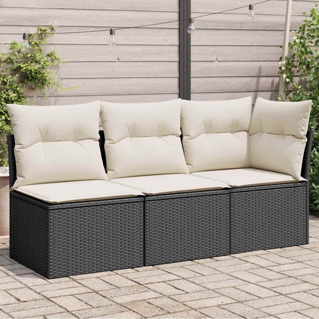 Sofa Ogrodowa Z Poduszkami, 2-Osobowa, Czarna, Polirattan
