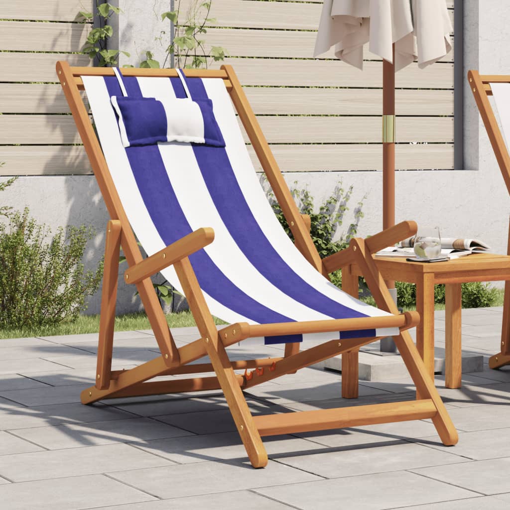 Składane Krzesło Plażowe, Beżowe, Drewno Eukaliptusa I Tkanina