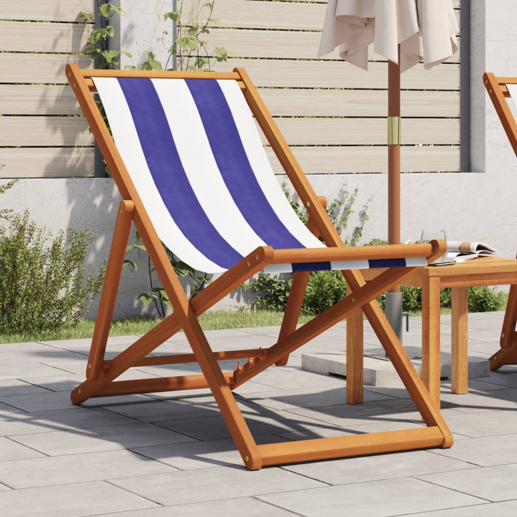 Składane Krzesło Plażowe, Beżowe, Drewno Eukaliptusa I Tkanina