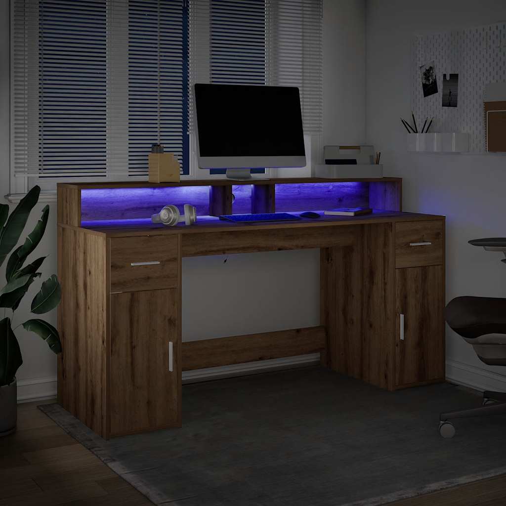 Biurko Z Podświetleniem Led, Dąb Artisian,