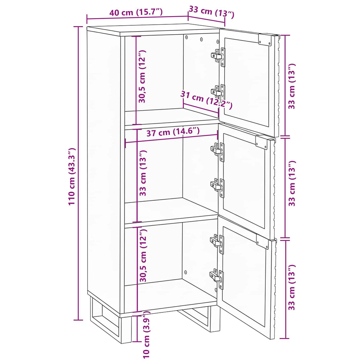 Highboard Brązowy 40 X 33 X 110 Cm Lite Drewno Mango