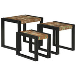 Stolik Nesting 3 Pcs Brązowy I Czarny Lite Drewno Mango I Metal