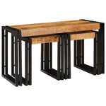 Stolik Nesting 3 Pcs Brązowy I Czarny Lite Drewno Mango I Metal