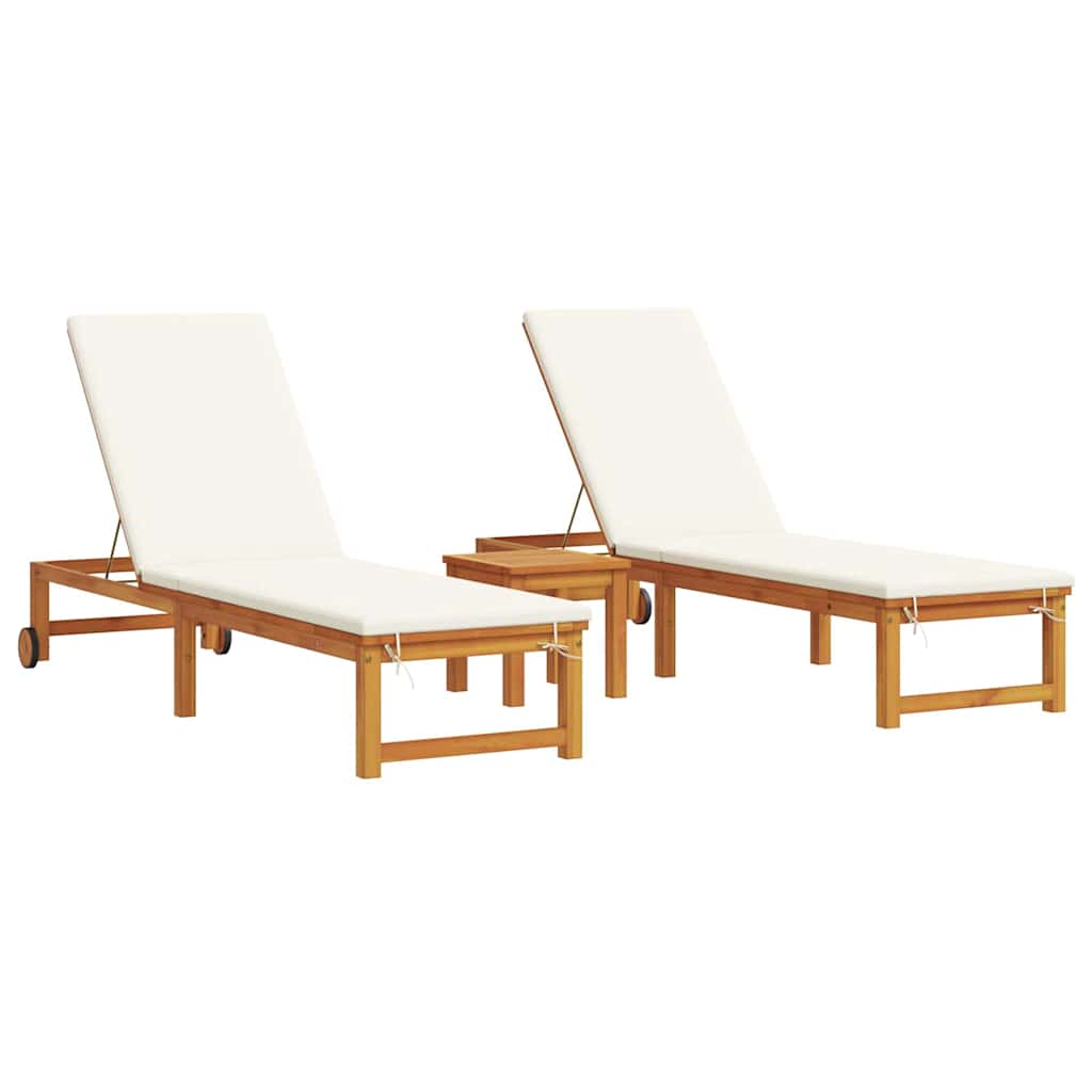 Leżak 3 Pcs Brązowy Lite Drewno Akacji