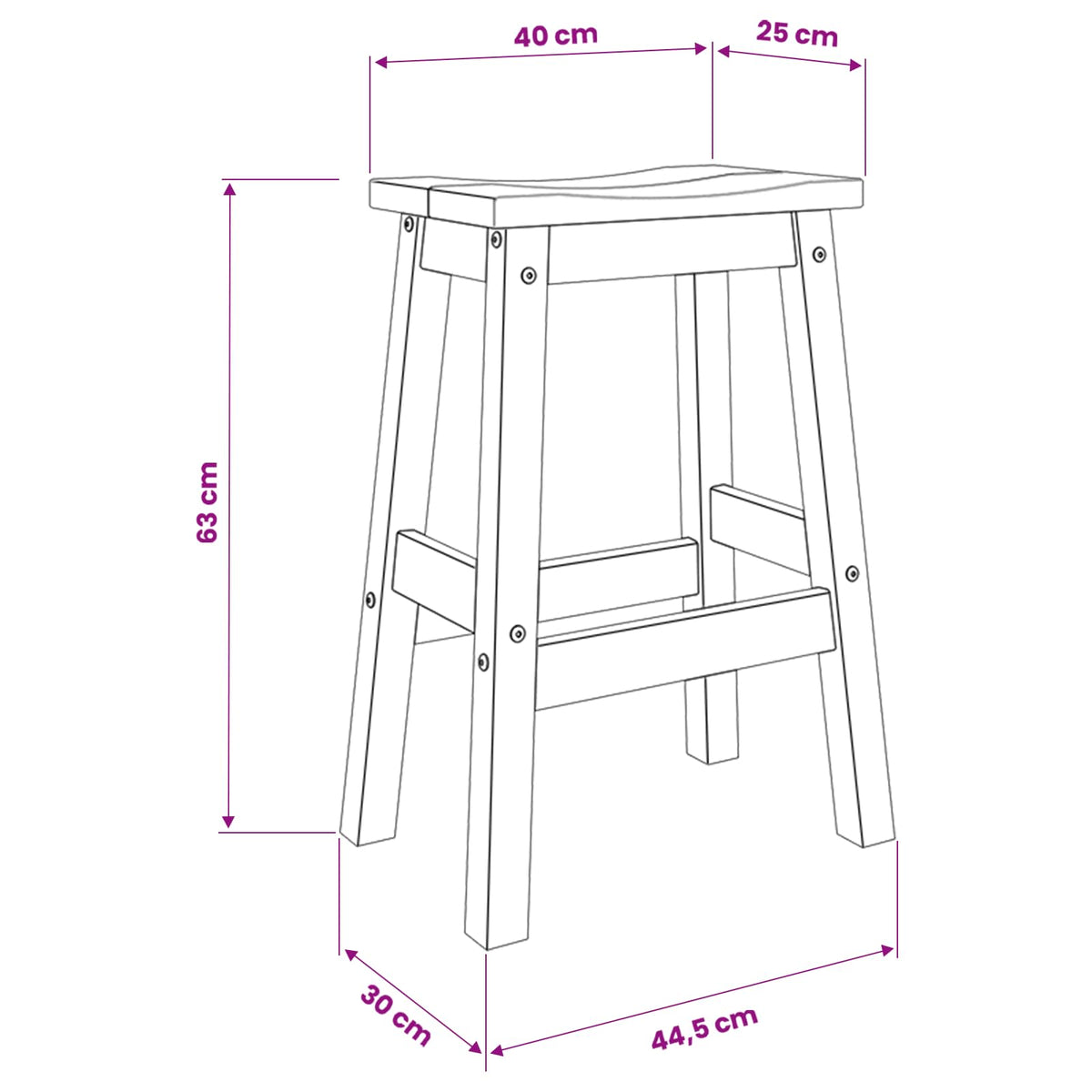 Stołek Barowy 2 Pcs 44 X 30 X 63 Cm