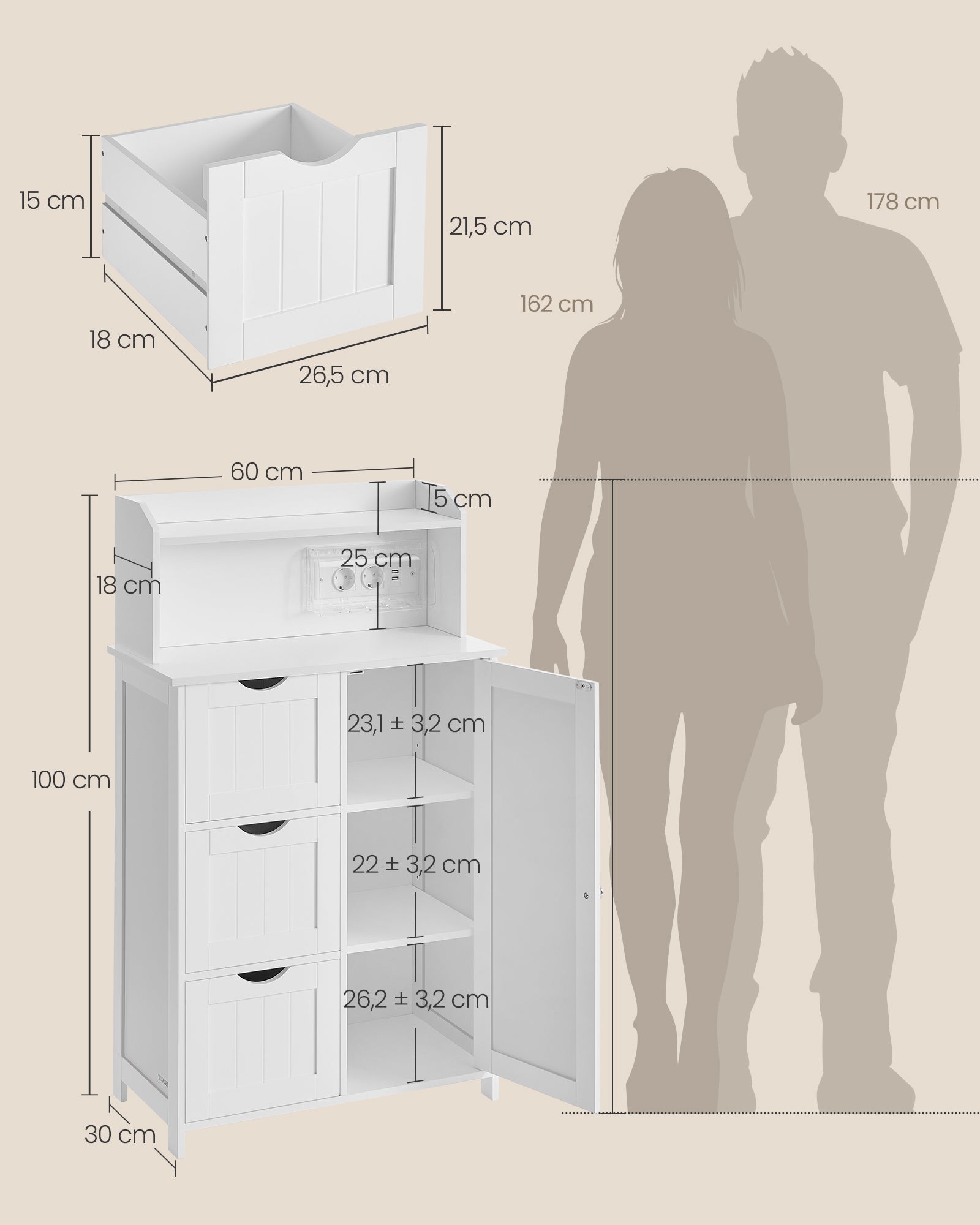 Szafka łazienkowa, biały, 60 cm
