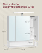 Szafka łazienkowa z lustrem i gniazdkami 70 cm biała