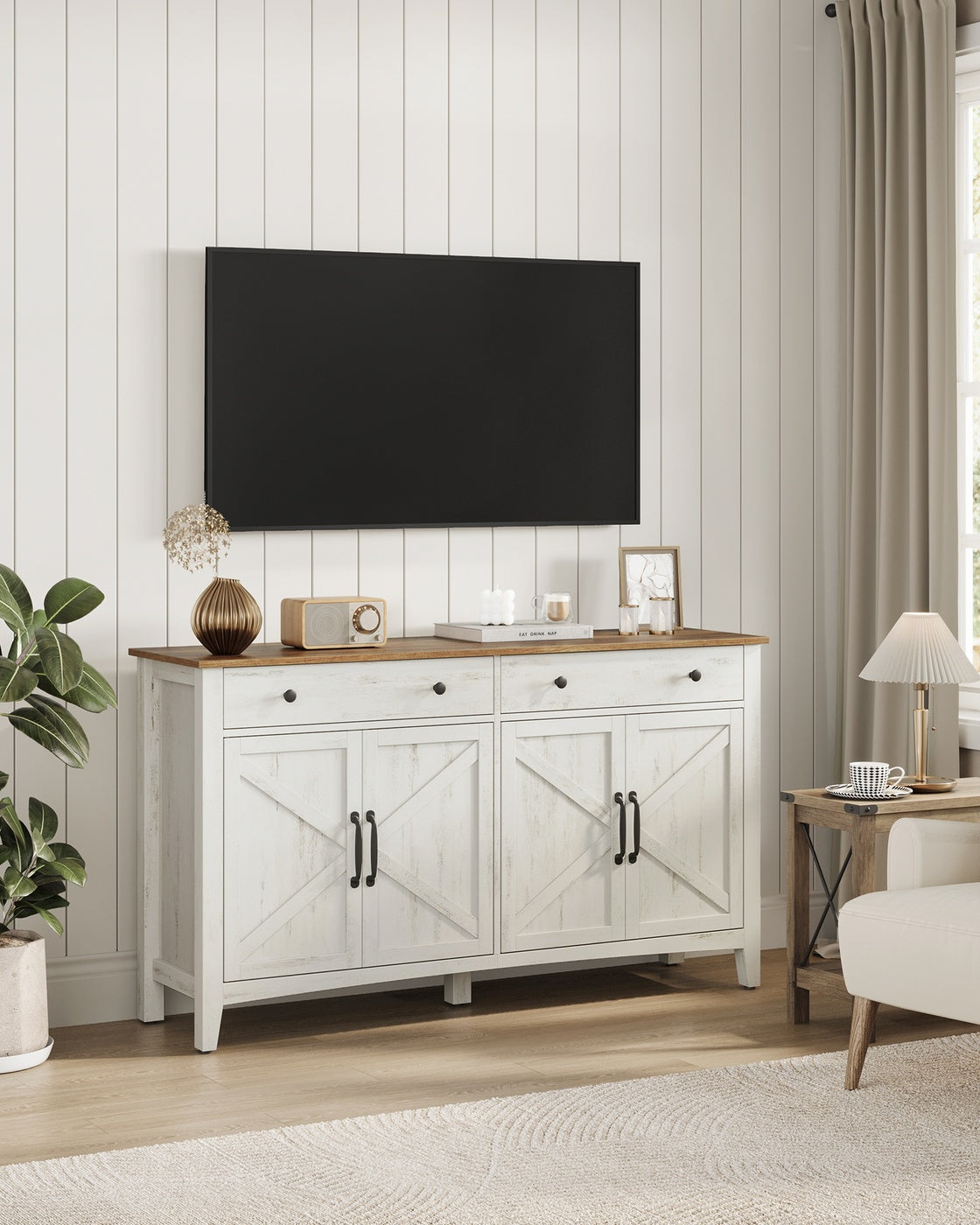 Kredens z szufladami 140x80x40 cm biały i brąz